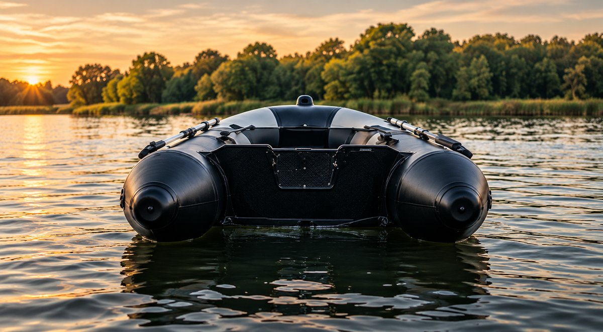 Achteraanzicht van een Selakos rubberboot met spiegel voor een buitenboordmotor